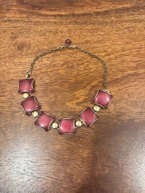 Vintage 1940s Gold-Tone Maroon choker Necklace -Women's Jewelry